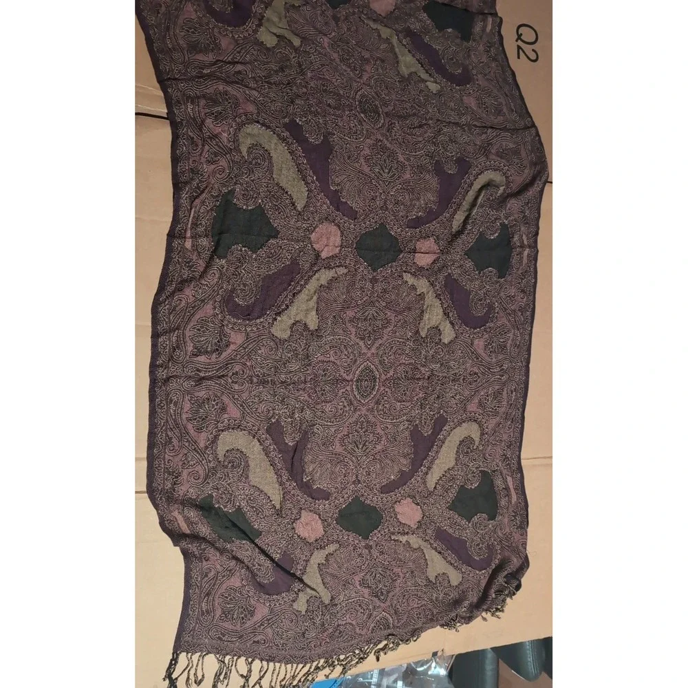 Purple Paisley Sequin Pashmina Shawl Scarf Fringe Wrap Plum Olive Black, Women's